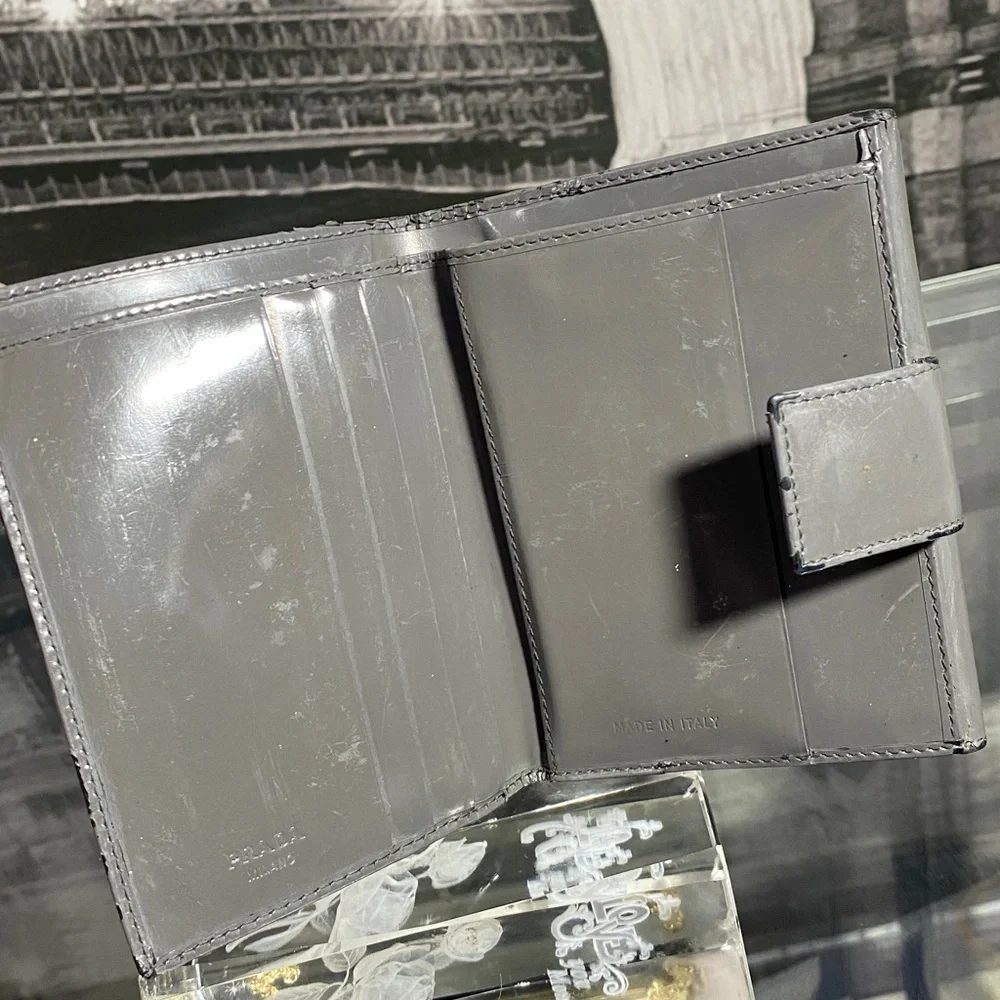 Authentic Prada Grey Shiny Leather Wallet